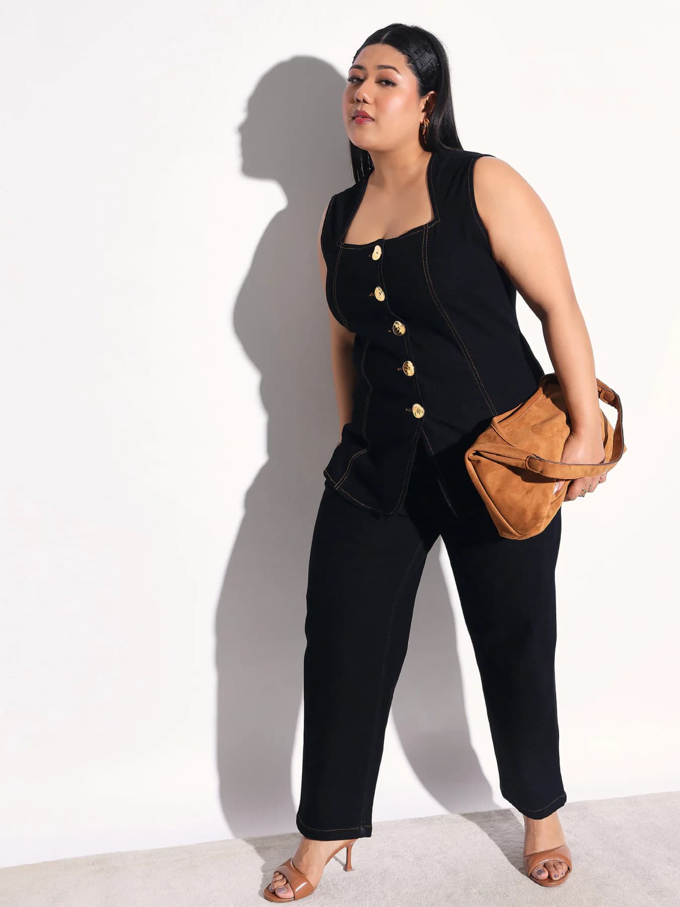 Women's Black Casual Solid Regular Fit Co-ords Set