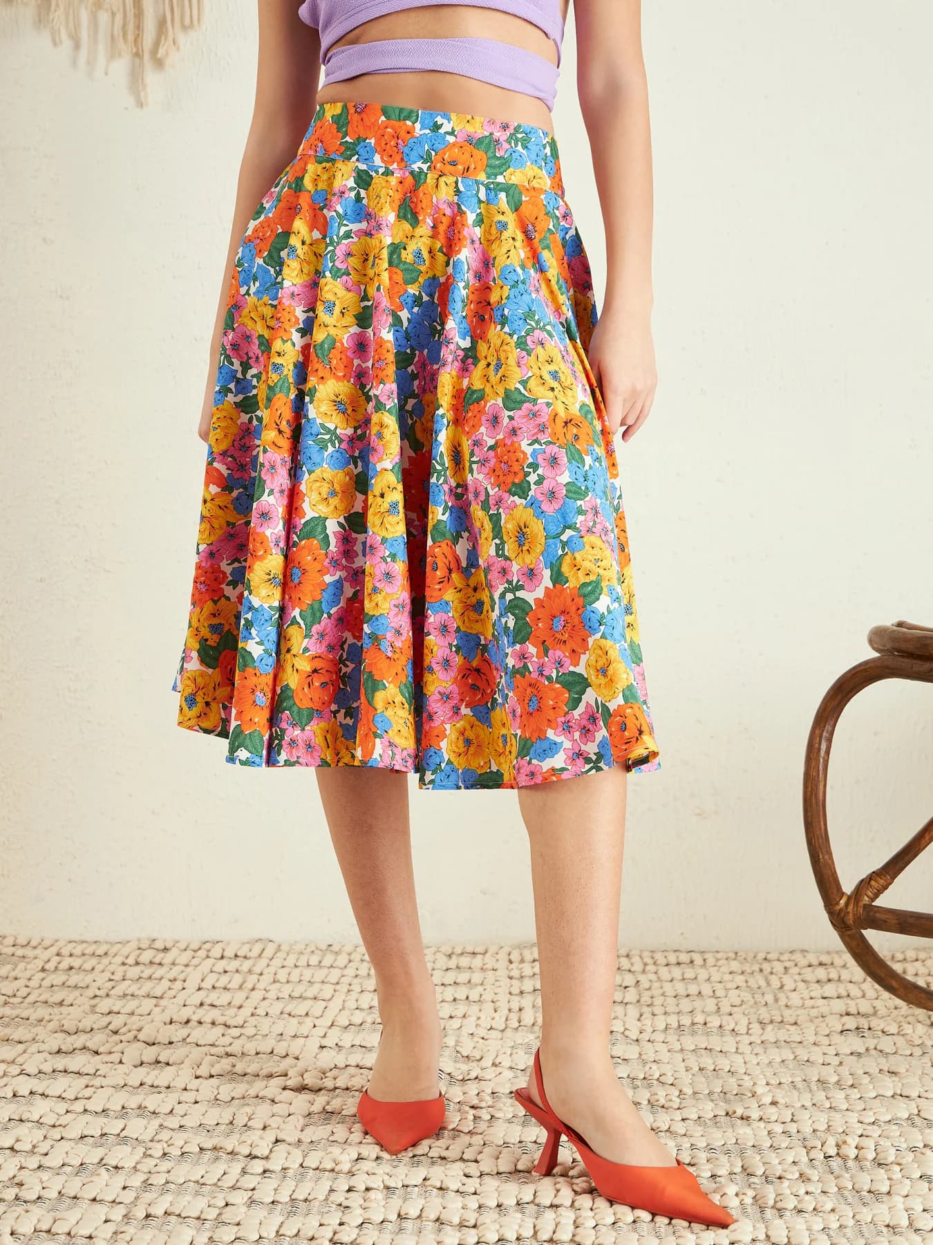 Women's Multicolor Casual Floral Regular Fit High Rise Skirt