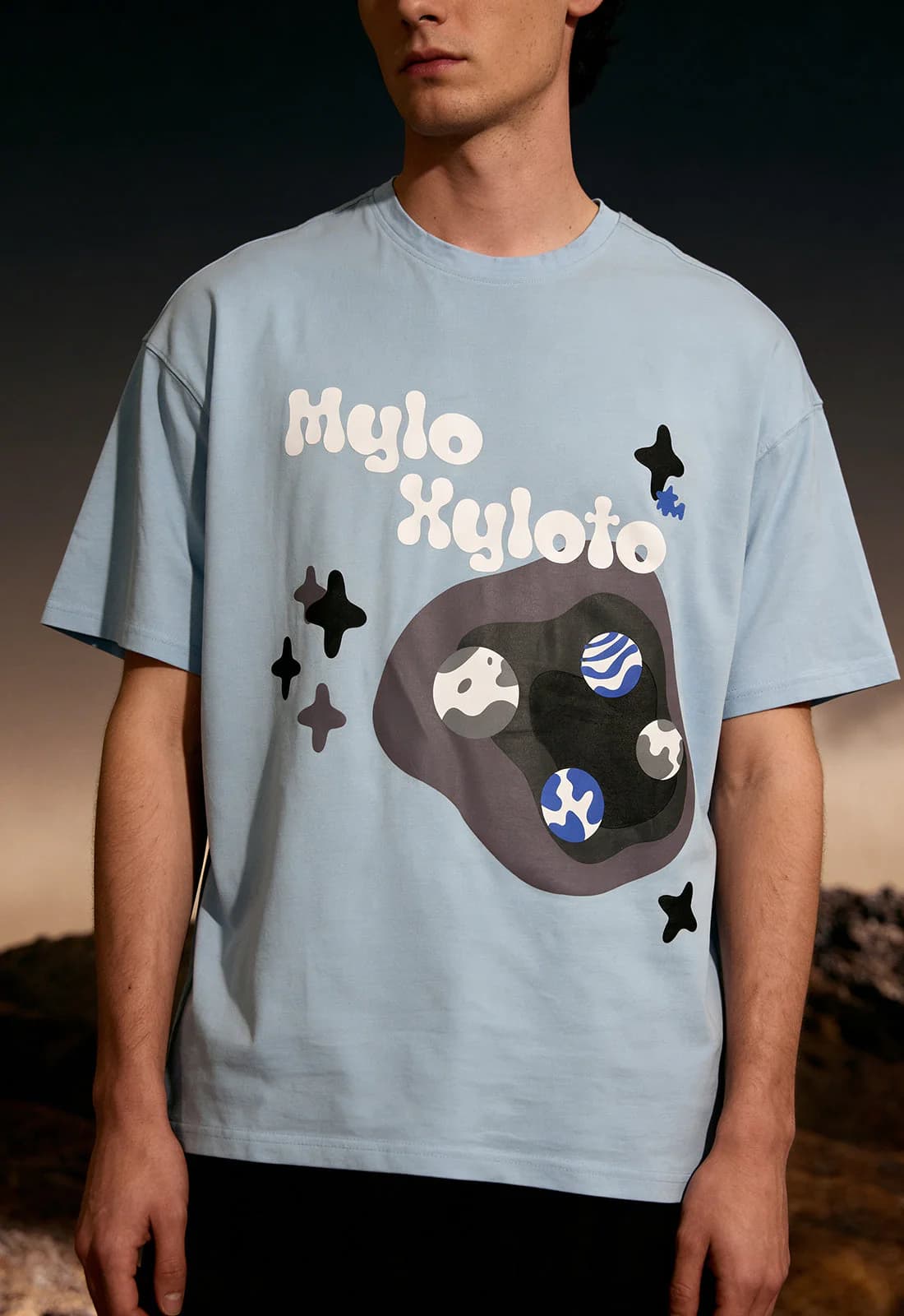 Men's Blue Casual Oversized Fit Half Sleeves Cotton Tshirt