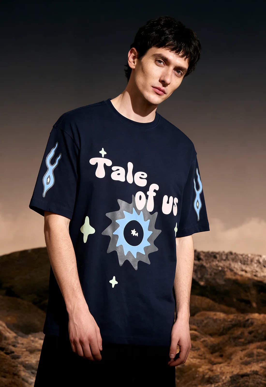 Men's Blue Casual Oversized Fit Half Sleeves Cotton Tshirt