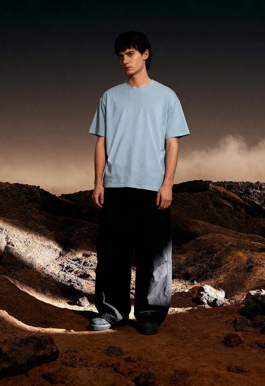 Men's Blue Casual Oversized Fit Half Sleeves Cotton Tshirt