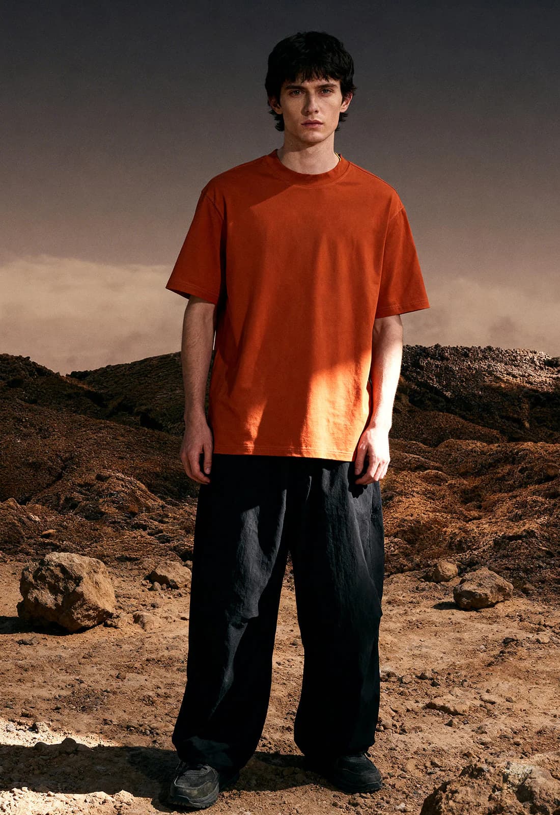 Men's Orange Casual Oversized Fit Half Sleeves Cotton Tshirt