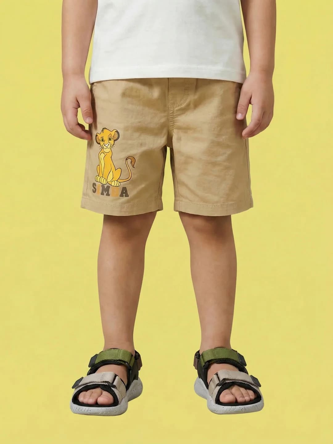 Boys Brown Cotton Disney Lion King Simba Printed Cargo Shorts