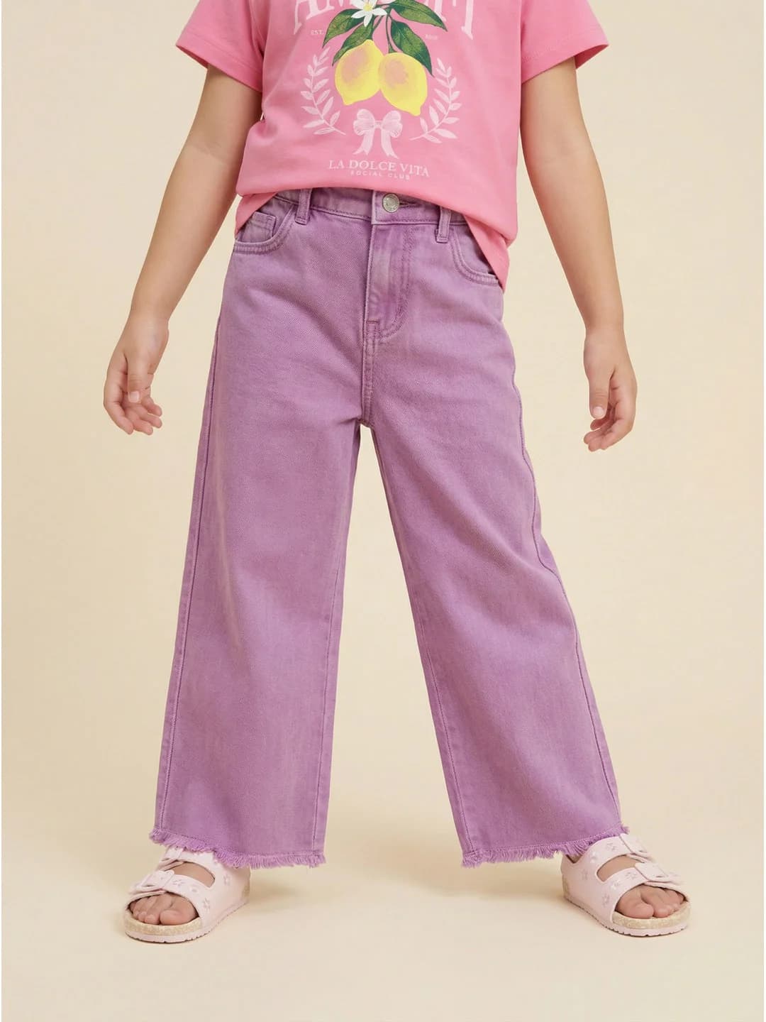 Girls Purple Cotton Overdyed Wide-Leg Essentials Jeans