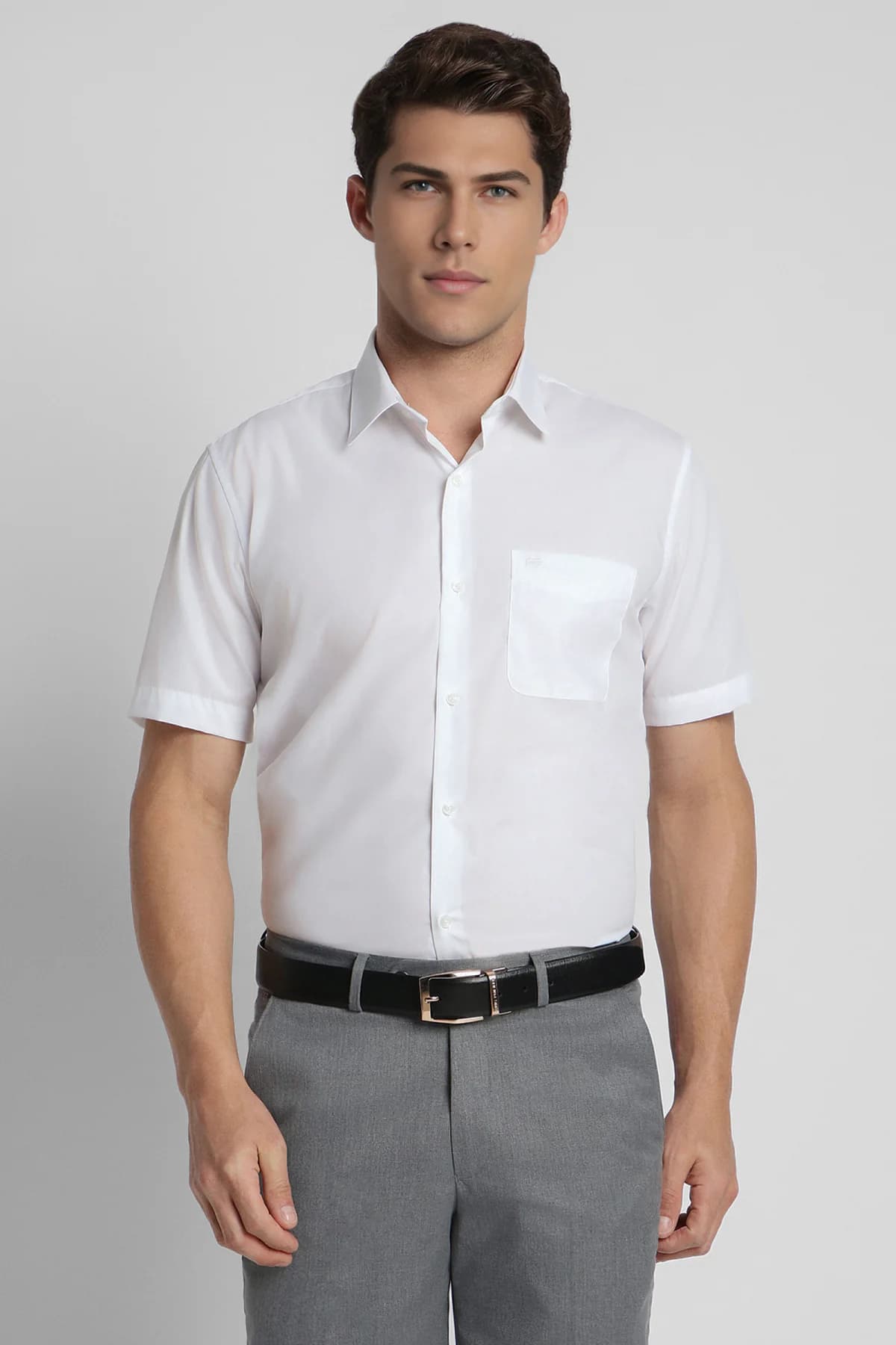 Men's White Formal Half Sleeves Regular Fit Cotton Shirt