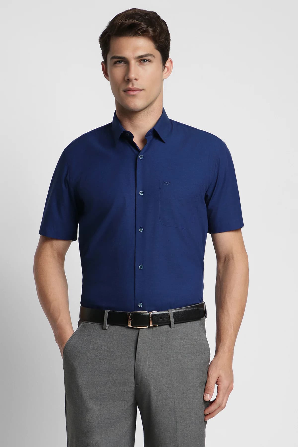Men's Navy Formal Half Sleeves Regular Fit Cotton Shirt