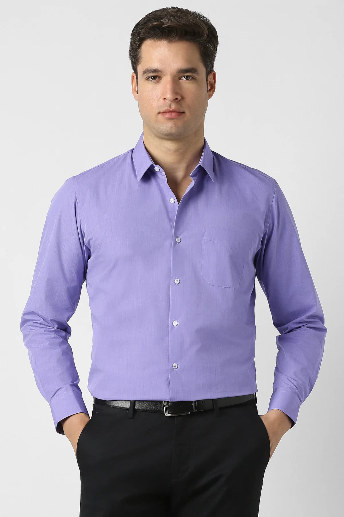Men's Purple Formal Full Sleeves Slim Fit Cotton Shirt