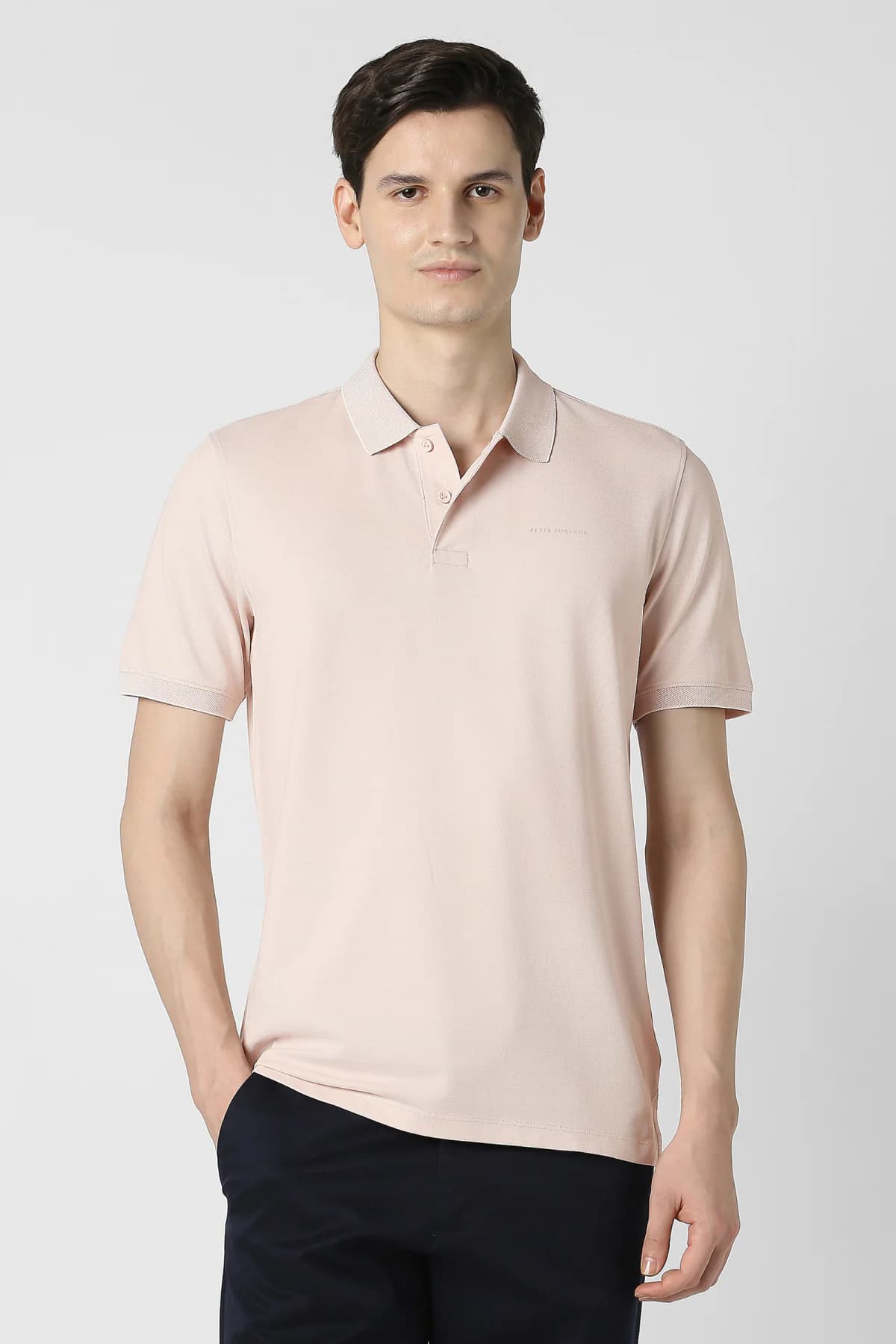 Men's Beige Casual Half Sleeves Regular Fit Polo Tshirt