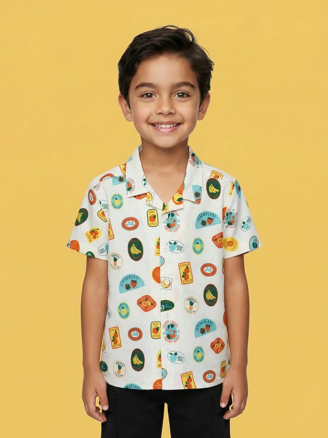 Boys White Cotton Tropical All-Over Print Oversized Resort Shirt