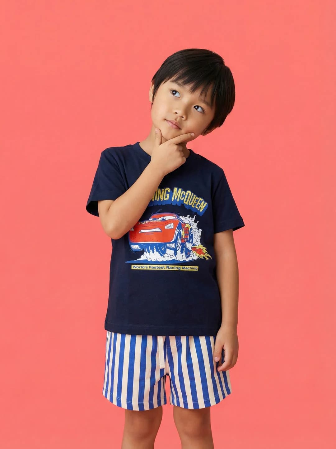 Boys Multicolor Cars Printed Regular Fit Round Neck Tshirt and Shorts Clothing Set