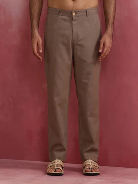 Men's Grey Casual Solid Regular Fit Mid Rise Twill Pant