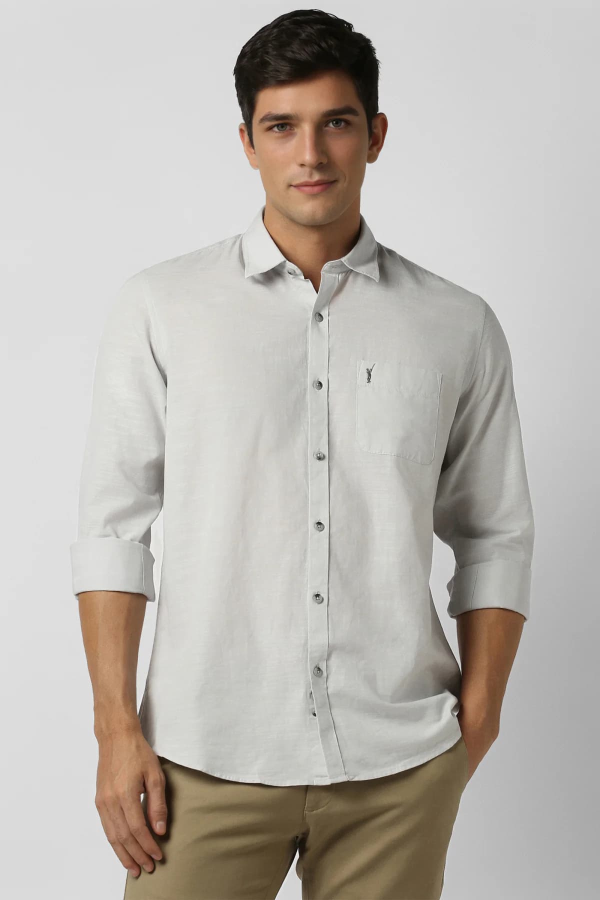 Men's Grey Casual Slim Fit Solid Full Sleeves Cotton Shirt