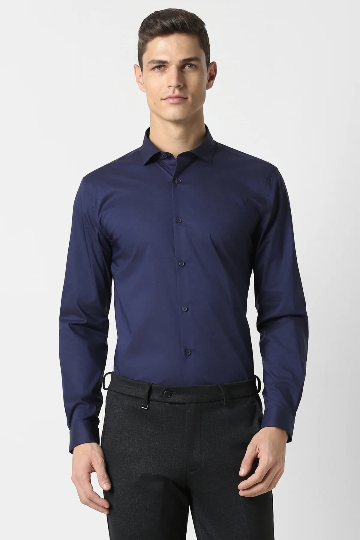 Men's Navy Formal Slim Fit Solid Full Sleeves Cotton Shirt