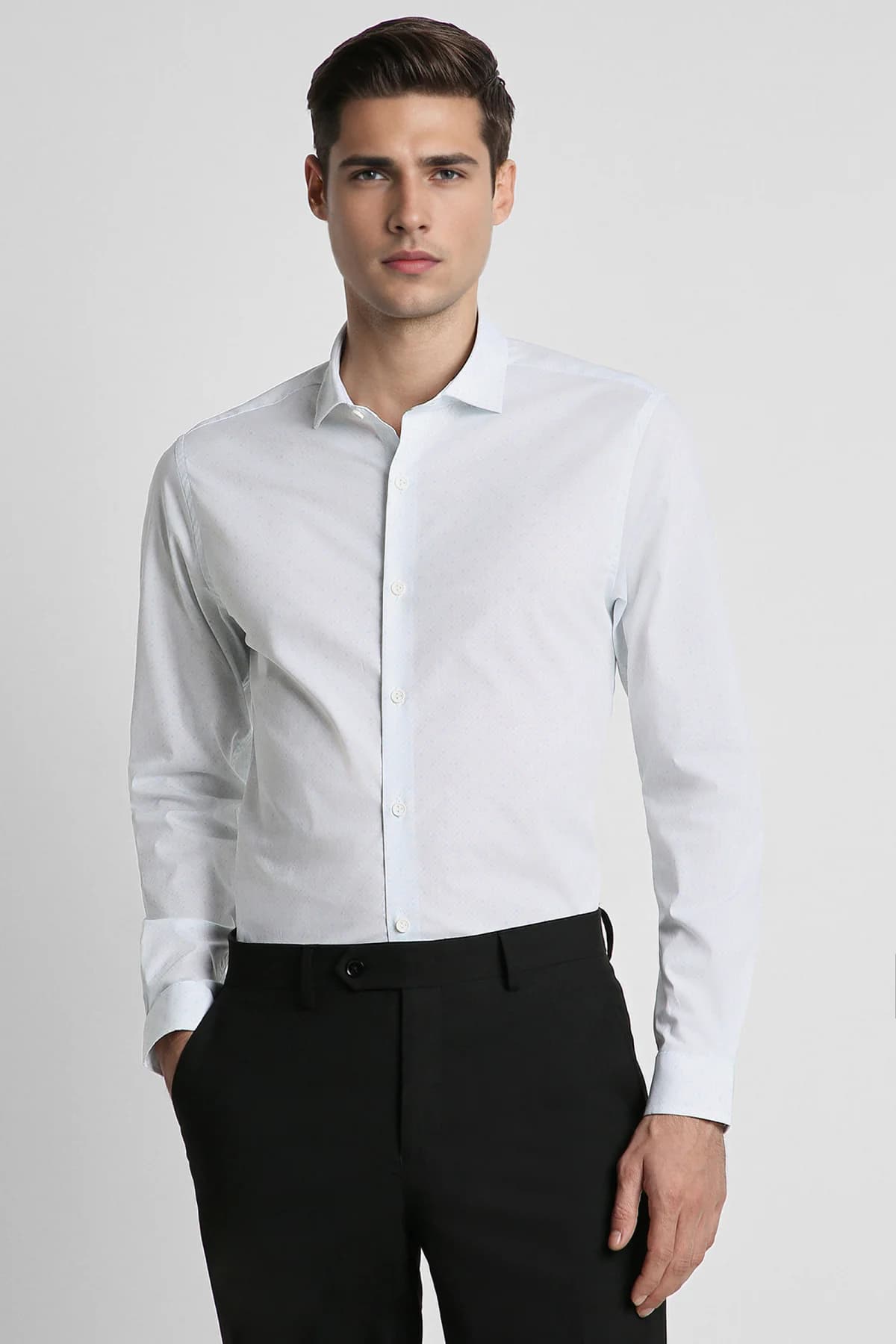 Men's White Formal Slim Fit Printed Full Sleeves Cotton Shirt