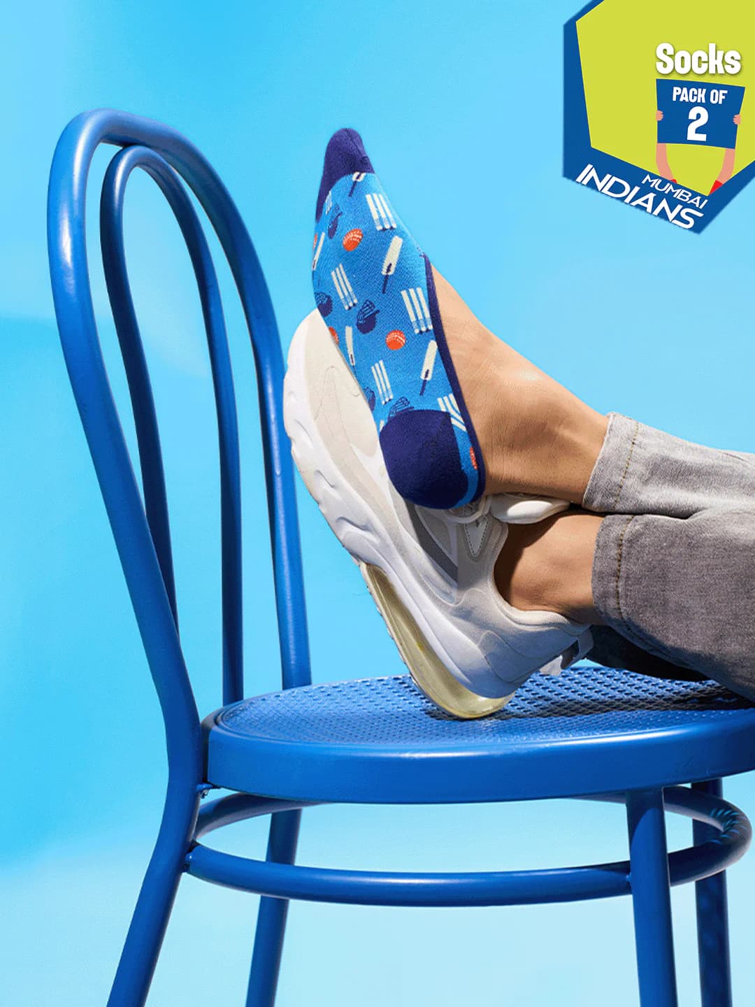 Hexafun x Mumbai Indians Crickethead Unisex Multicolor No show Socks - Pack of 2