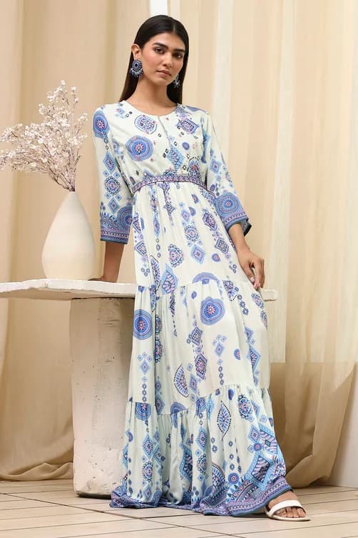 Women's Multicolor Printed Tiered A-Line Dress