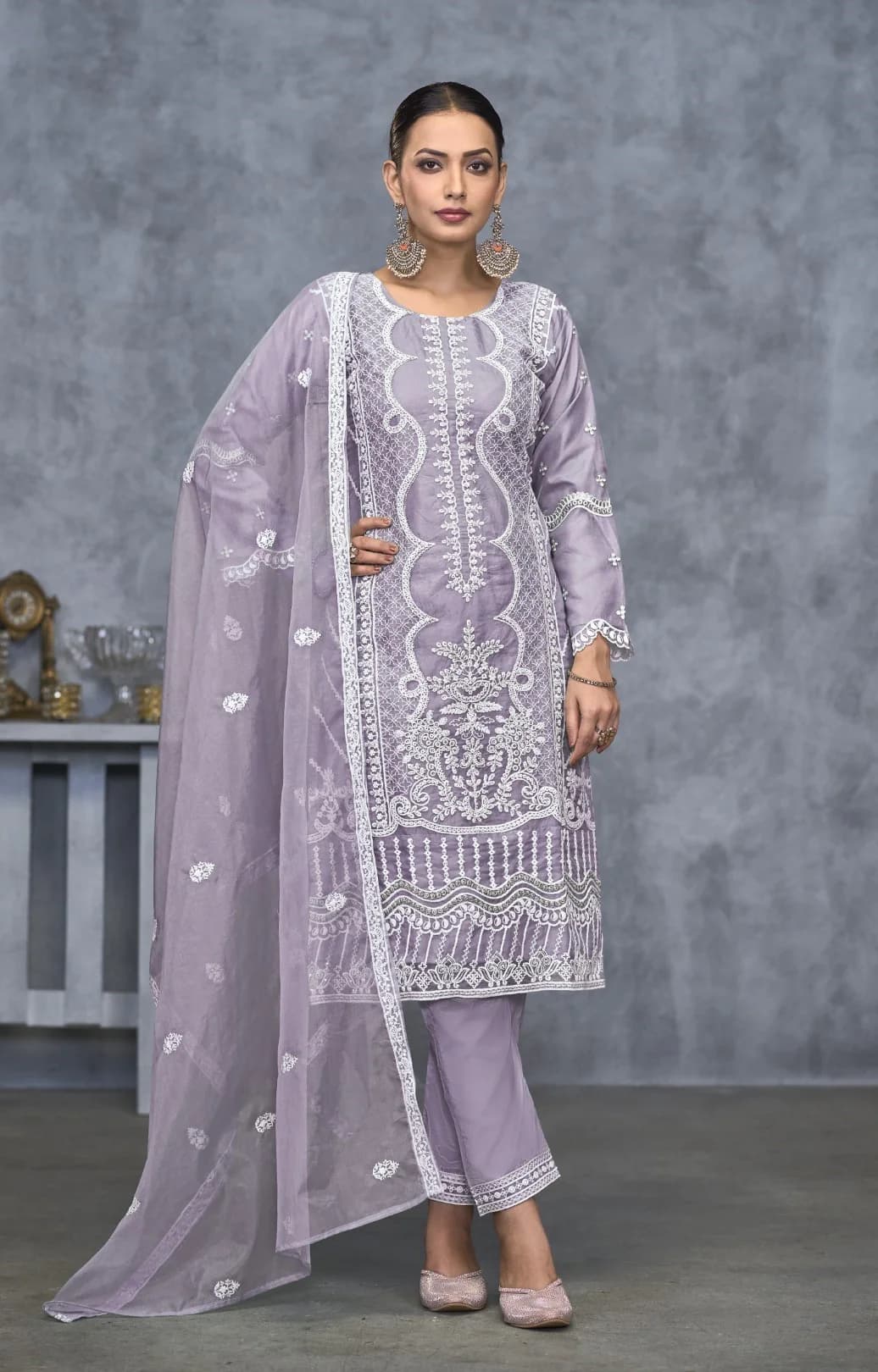 Women's Purple Festive Full Sleeves Organza Salwar Suit with Dupatta