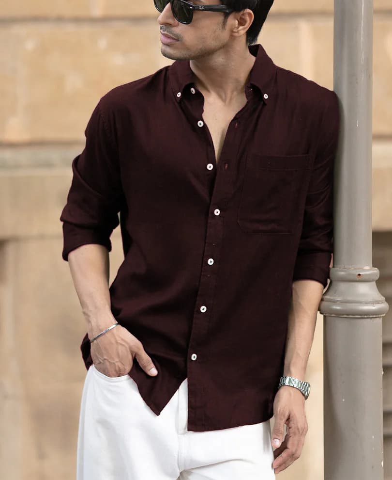 Men's Red Casual Linen Blend Shirt