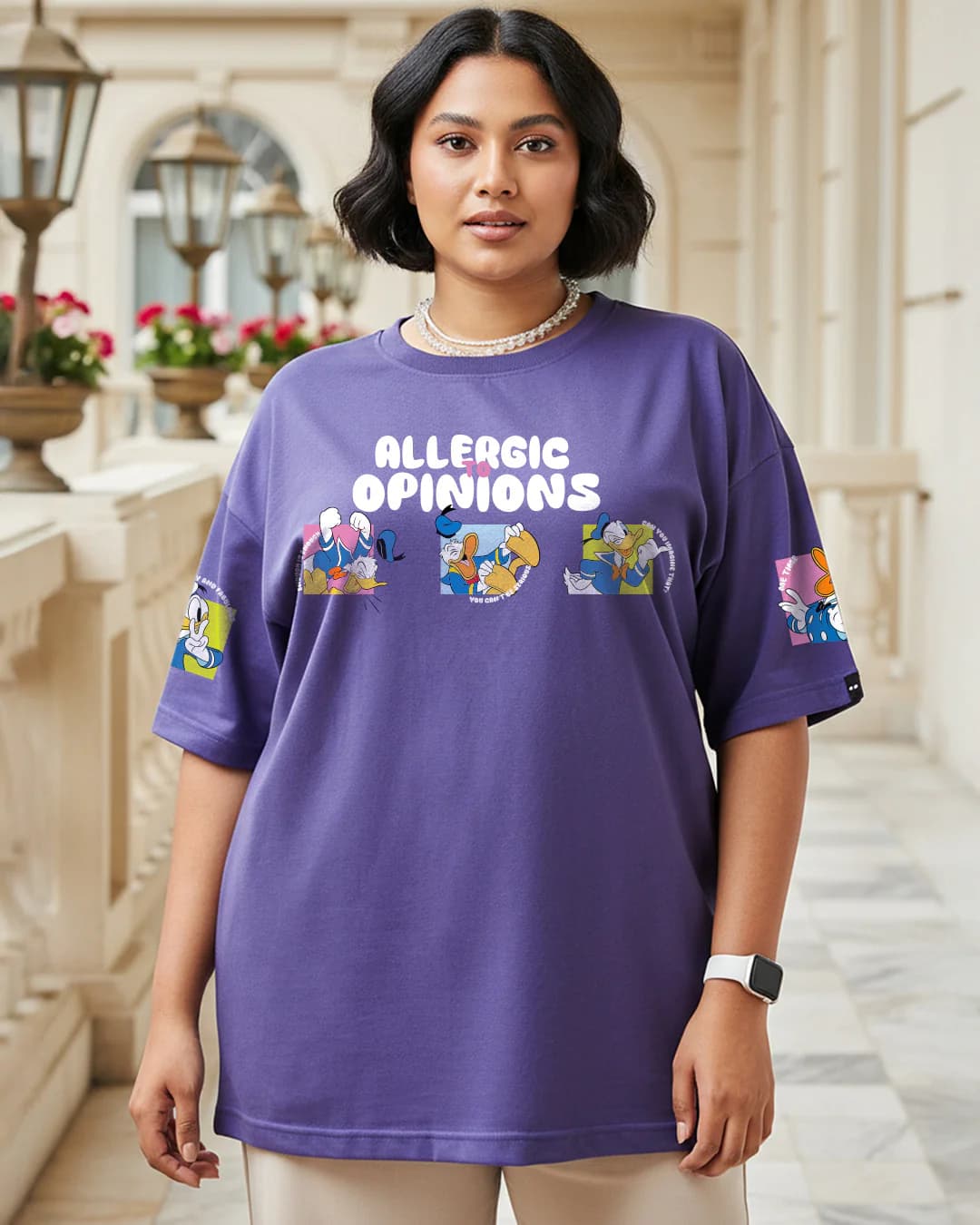 Women's Skipper Blue Allergic To Opinion Graphic Printed Oversized Plus Size Tshirt