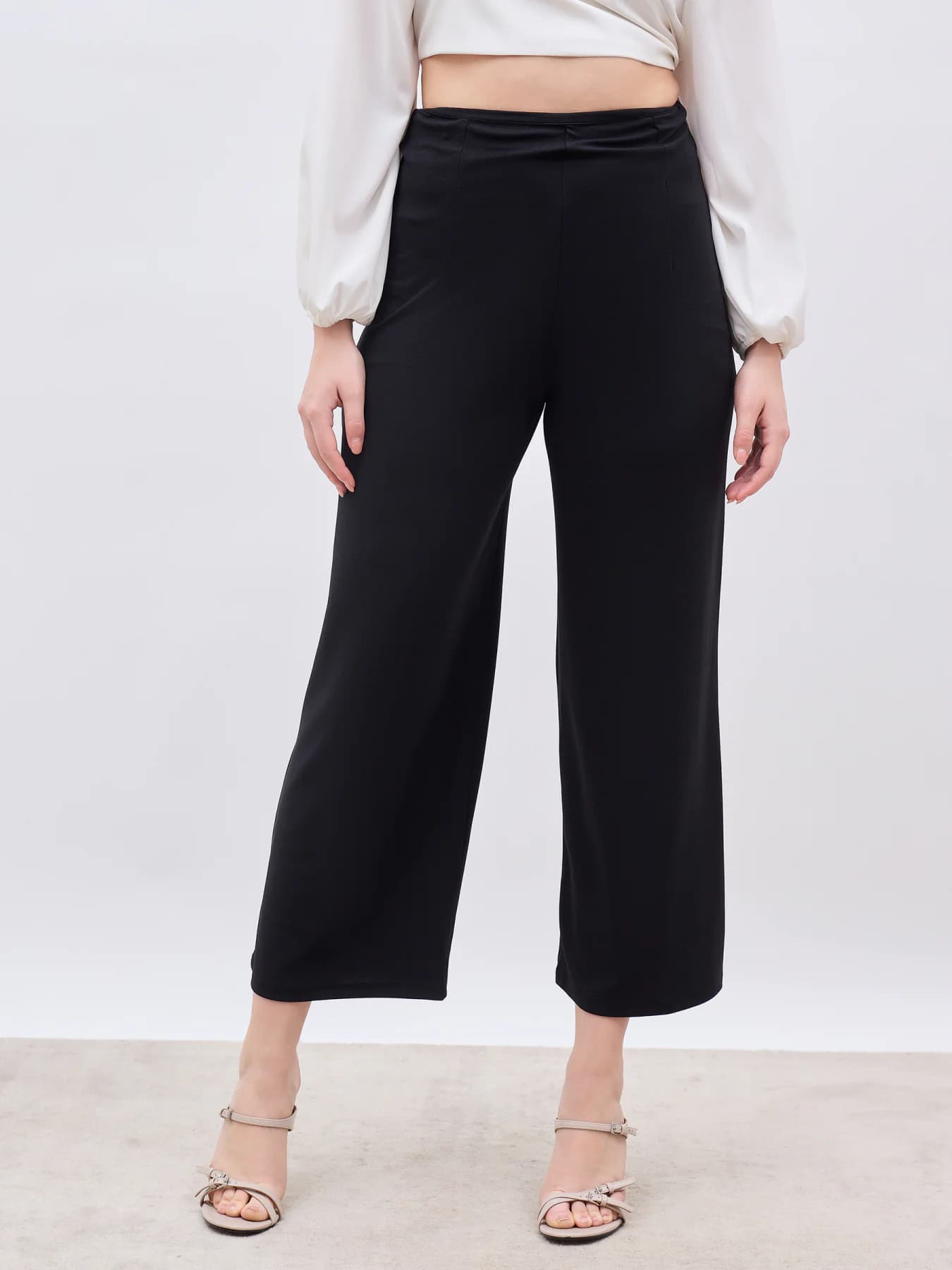 Women's Black Casual Solid Regular Fit High Rise Trouser