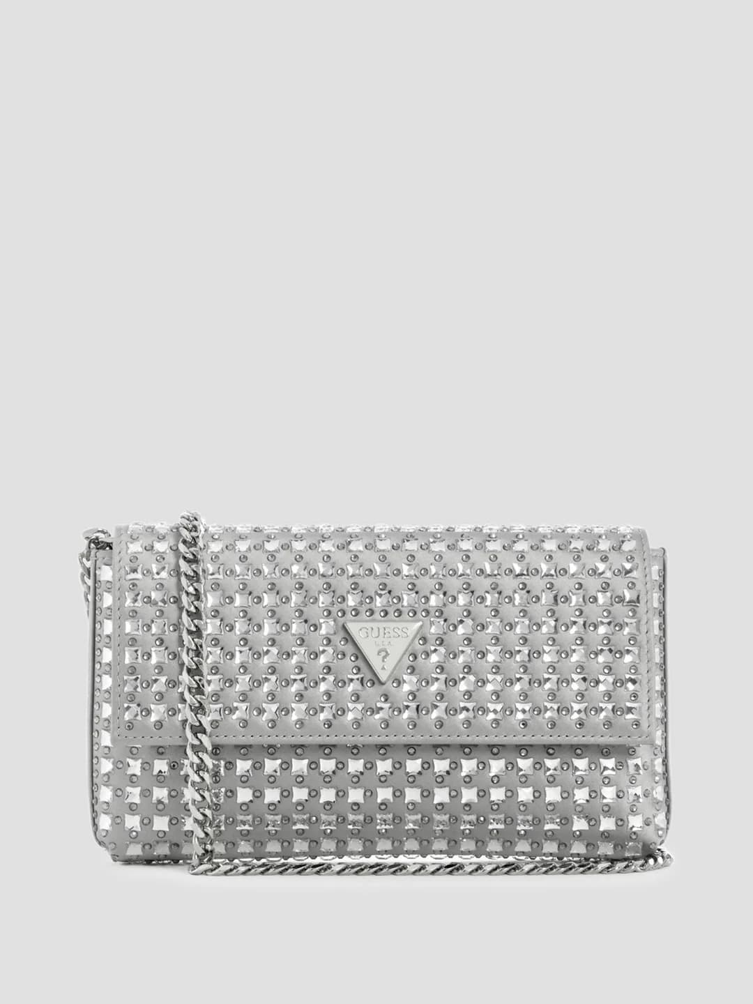 Women's Silver Embellished Zalina Flap Clutch Handbag