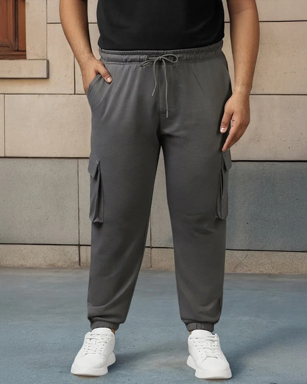 Men's Grey Baggy Fit Plus Size Cargo Joggers