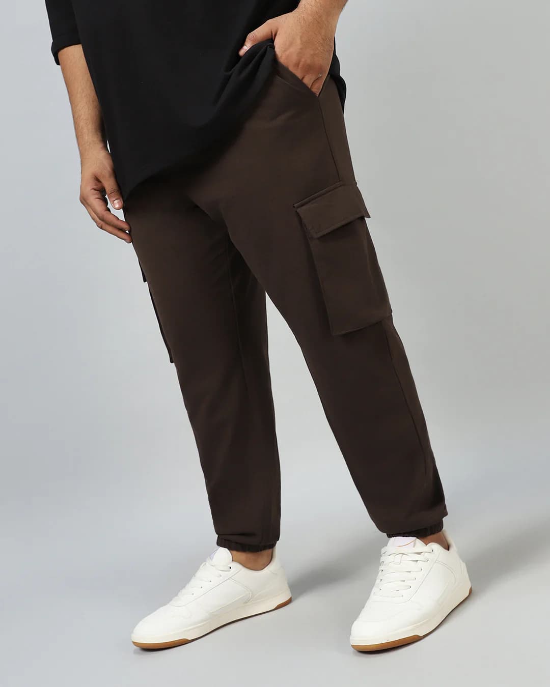 Men's Brown Baggy Fit Plus Size Cargo Joggers