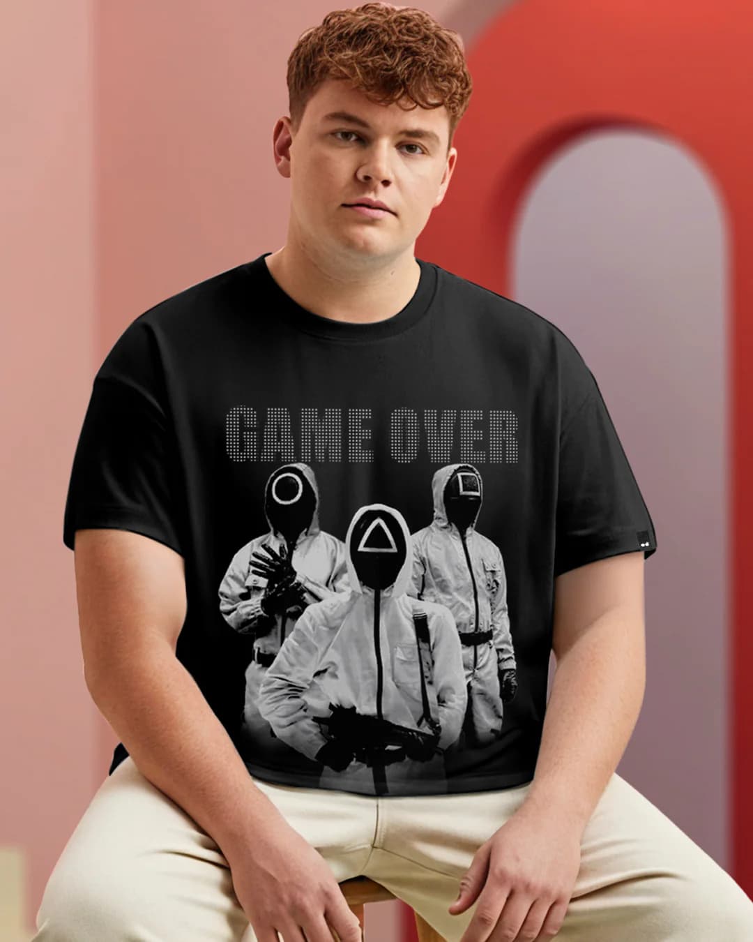 Men's Jet Black Game Over Graphic Printed Plus Size Tshirt