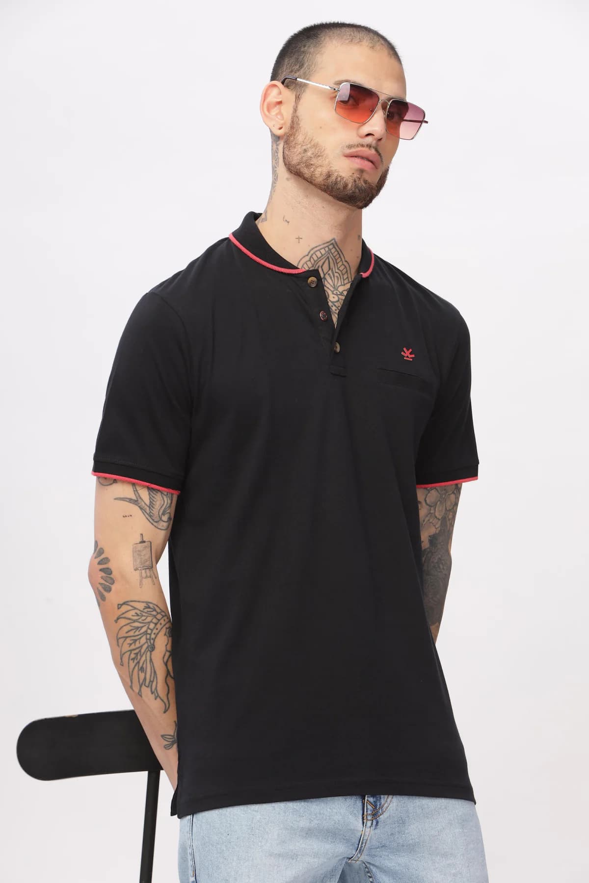 Men's Black Casual Solid Polo Tshirt
