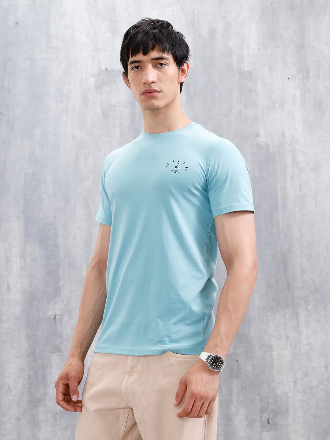 Men's Blue Casual Graphic Printed Tshirt