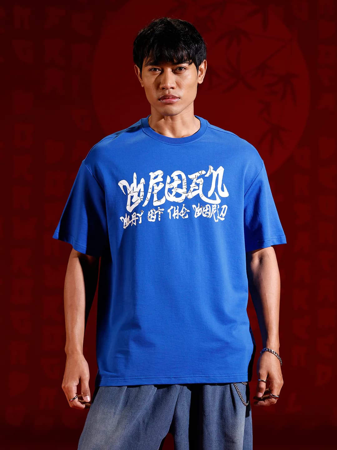 Men's Blue Casual Graphic Round Neck Printed Tshirt