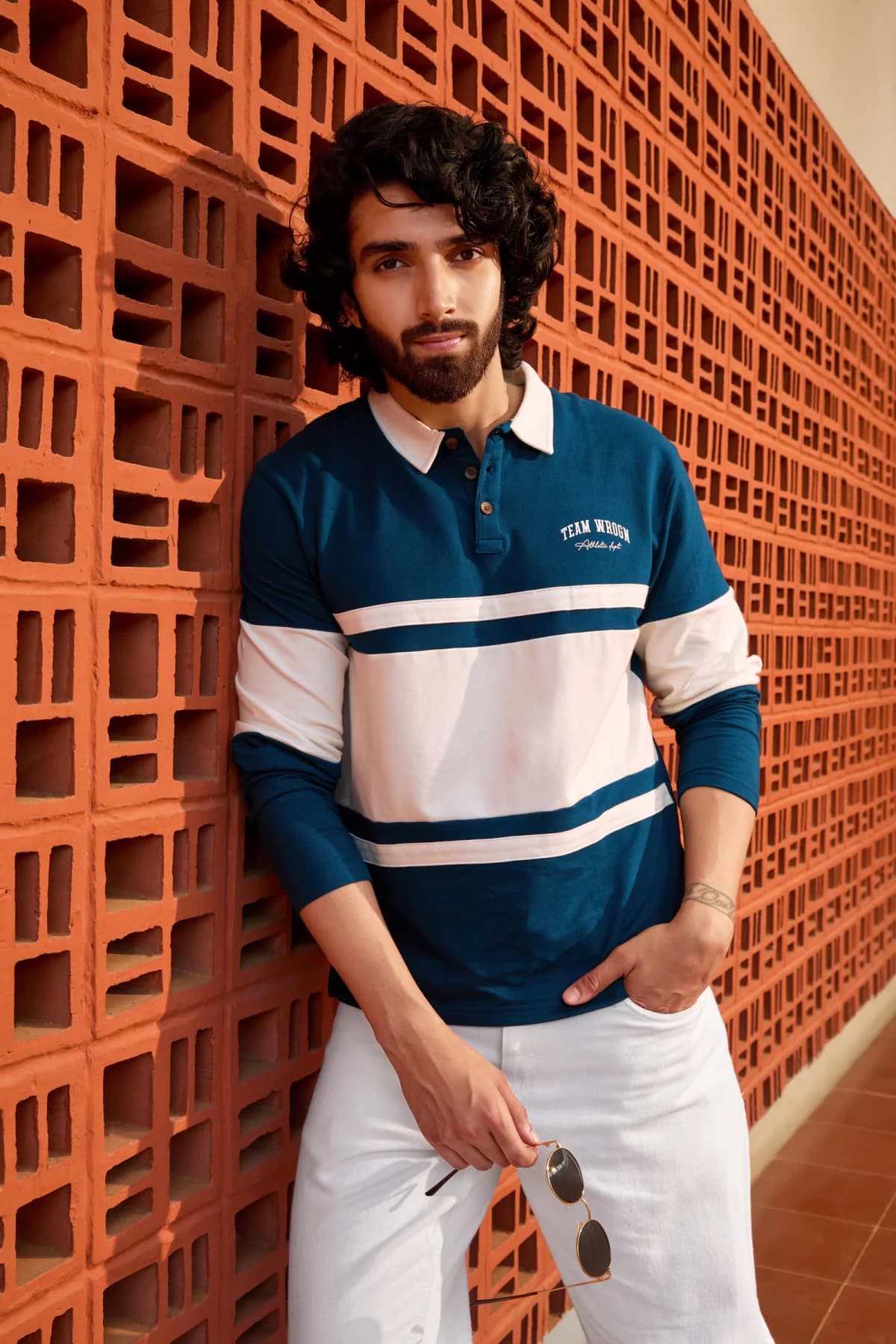 Men's Navy Casual Colorbocked Varsity Polo Tshirt