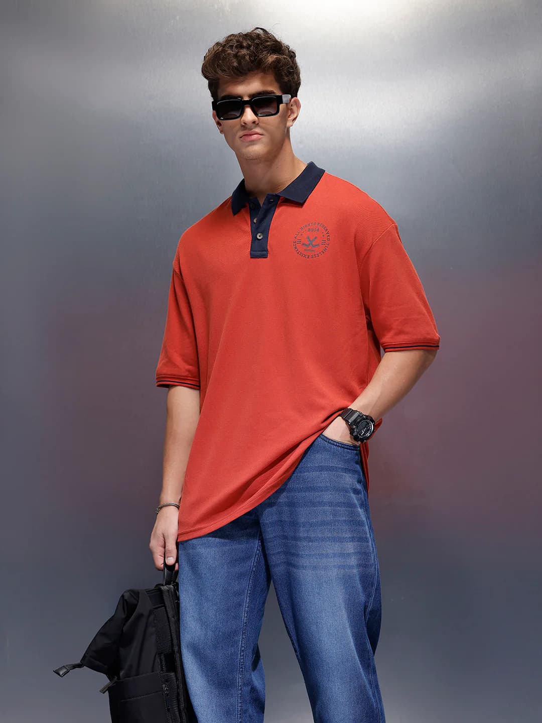 Men's Orange Casual Classic Oversized Polo Tshirt