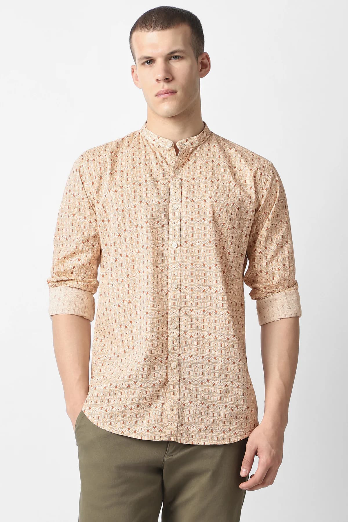 Men's Brown Caual Slim Fit Printed Full Sleeves Shirt