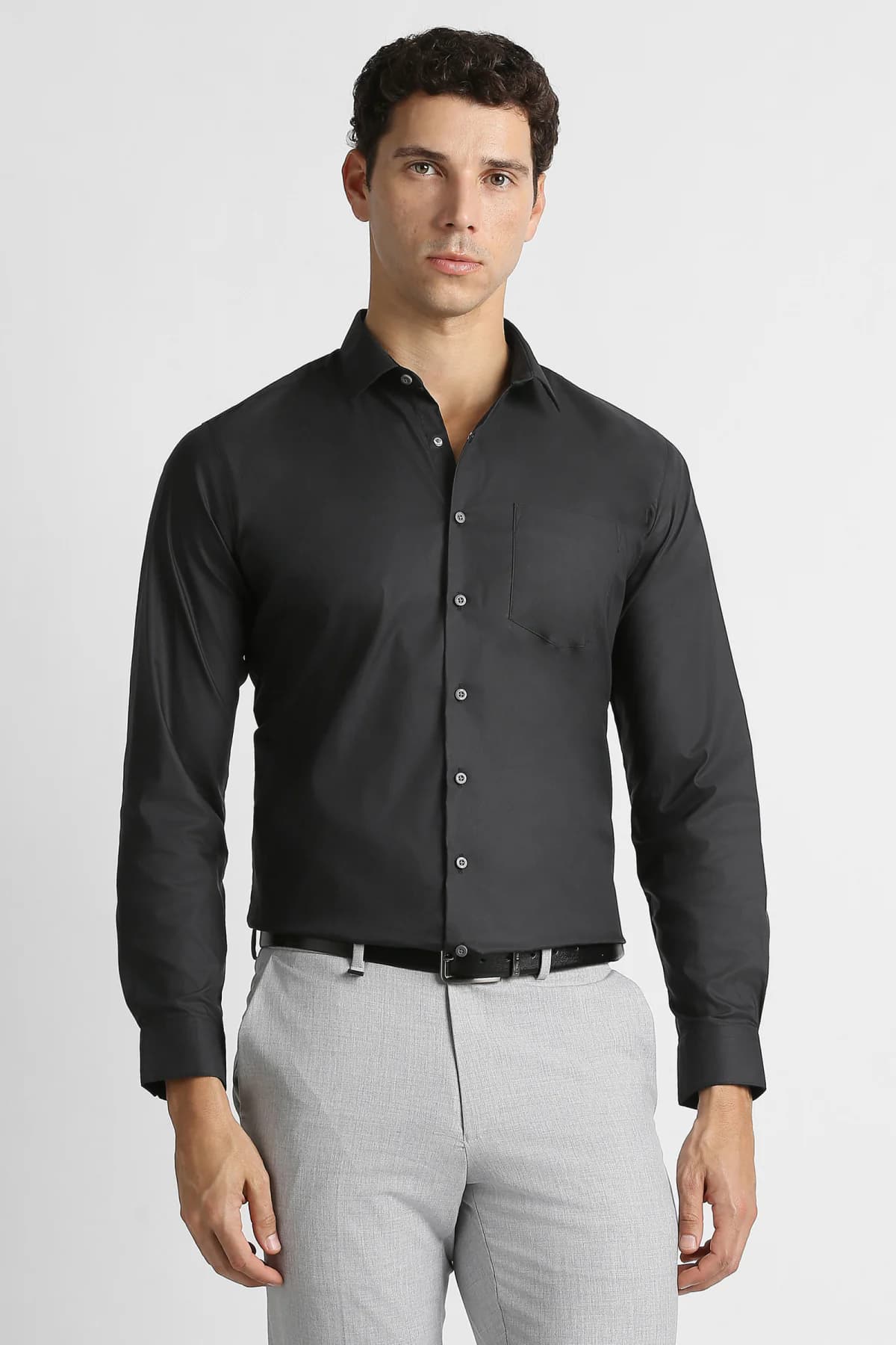 Men's Black Formal Slim Fit Solid Full Sleeves Shirt