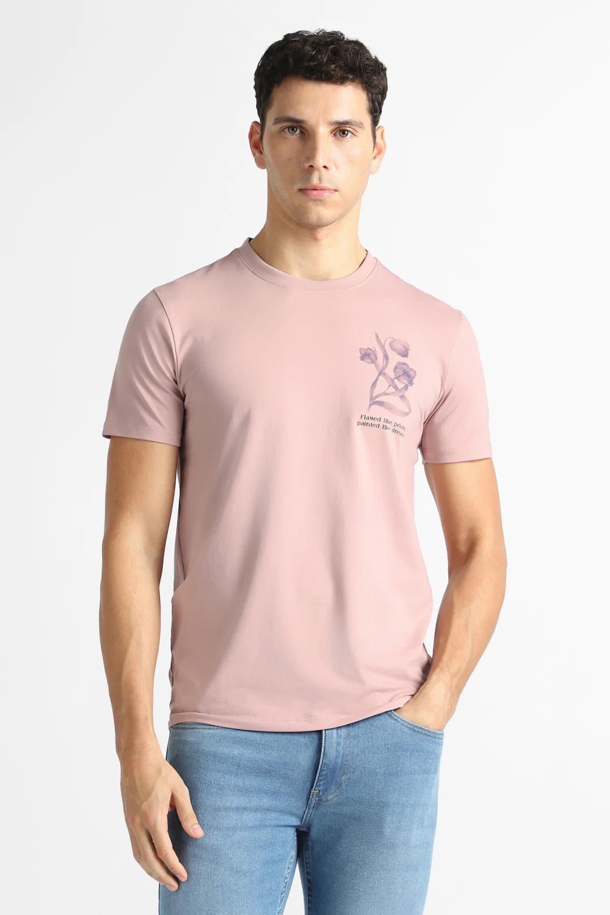 Men's Pink Caual Regular Fit Printed Half Sleeves Tshirt