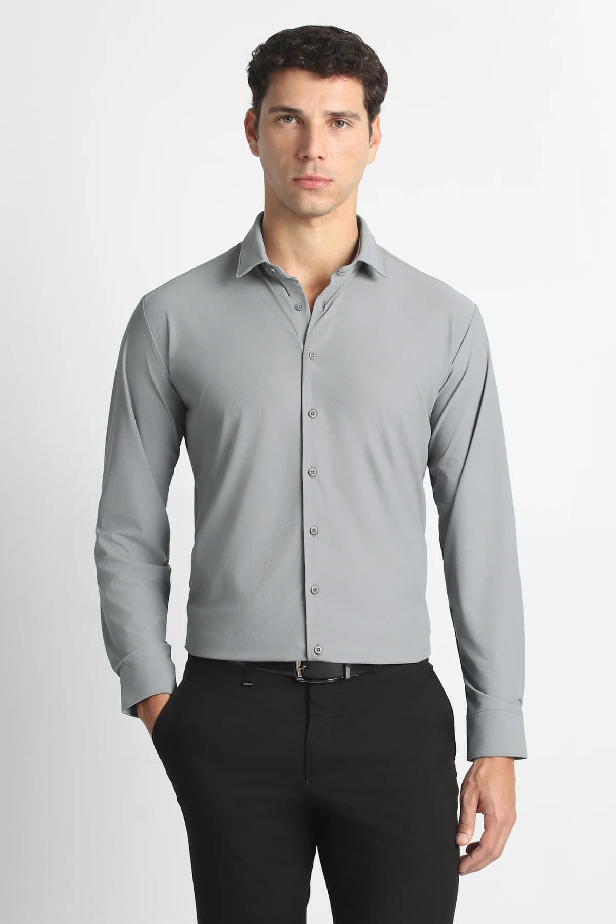 Men's Grey Formal Slim Fit Solid Full Sleeves Shirt