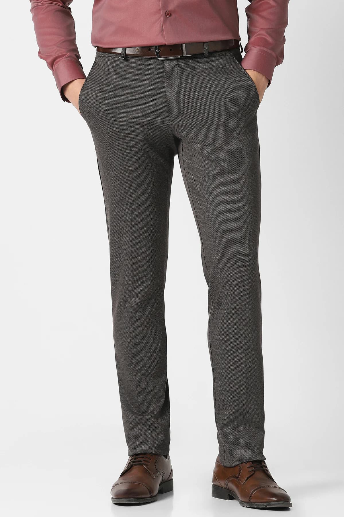 Men's Brown Formal Textured Skinny Fit Trouser