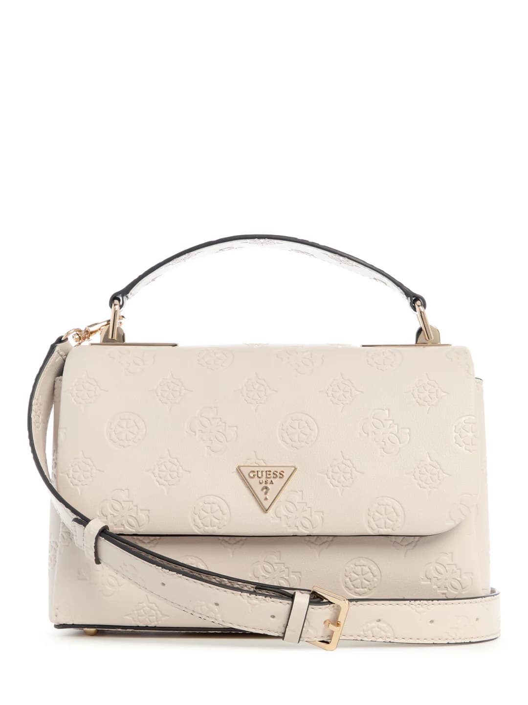 Women's White Logo Embossed Monogram Tisha Top Handle Flap Satchel Bag