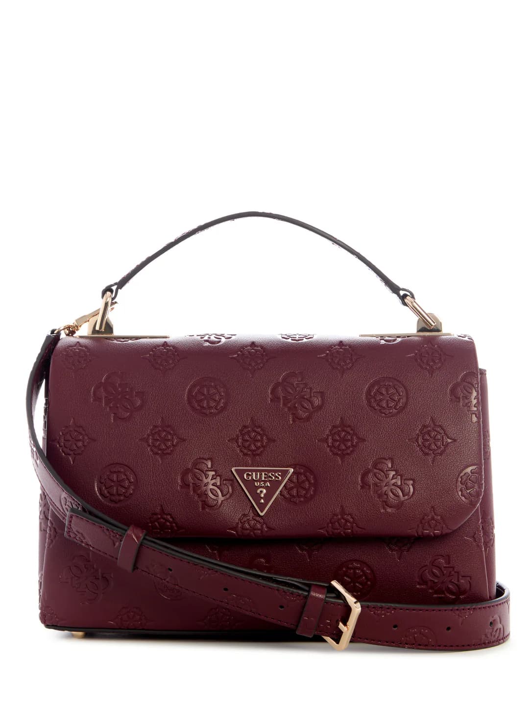 Women's Red Logo Embossed Monogram Tisha Top Handle Flap Satchel Bag