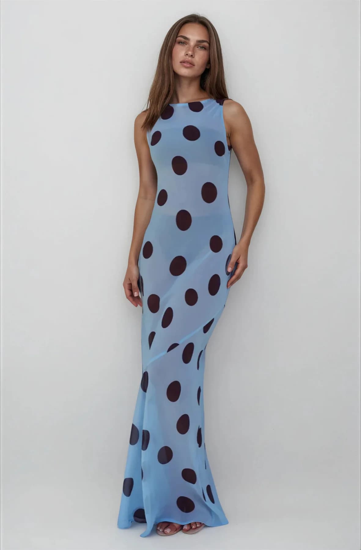 Women's Blue Casual Polka Dot Sleeveless Maxi Dress