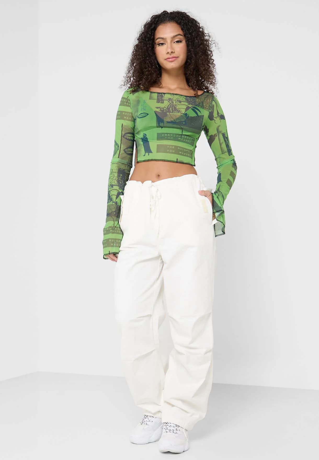 Women's Green Casual Printed Full Sleeves Top