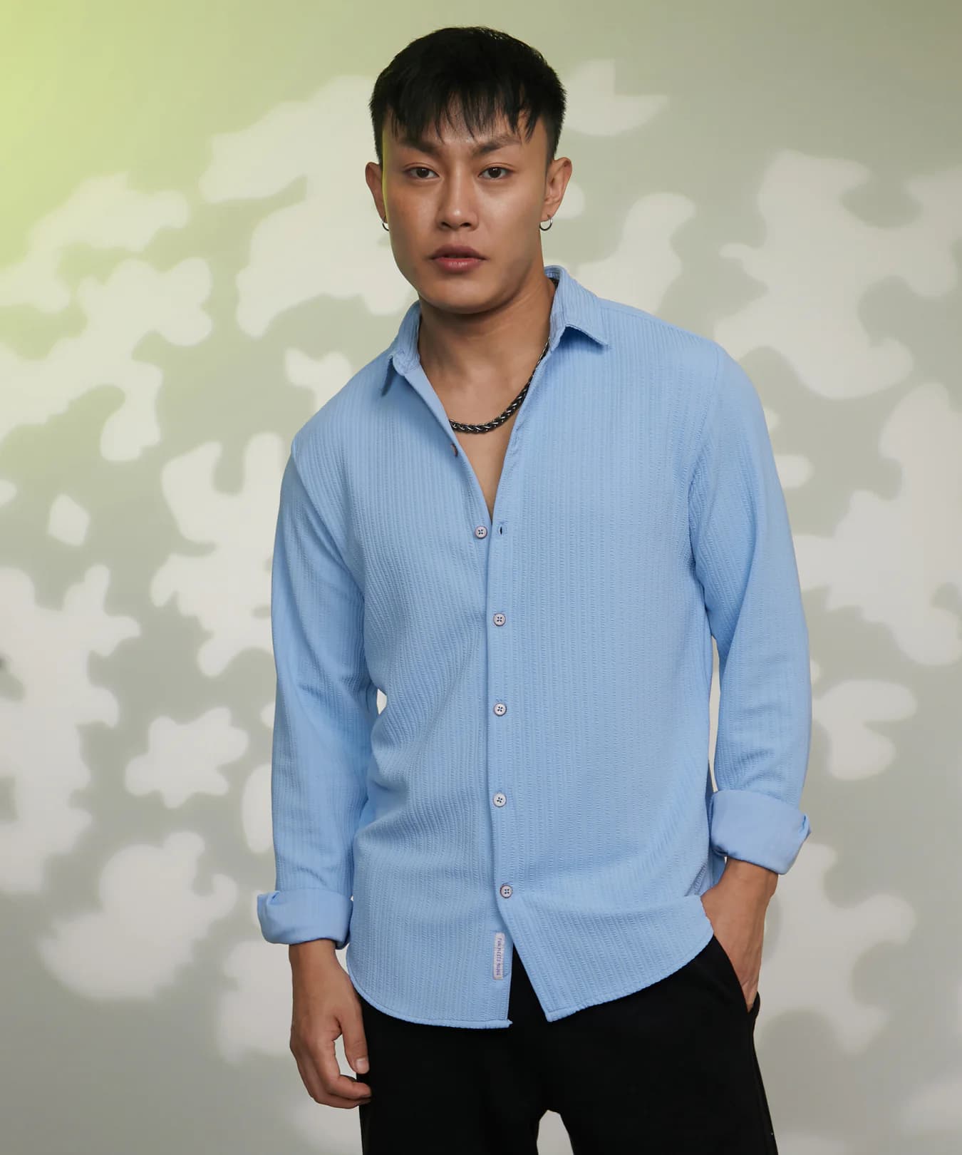 Men's Blue Striped-Creased Casual Shirt