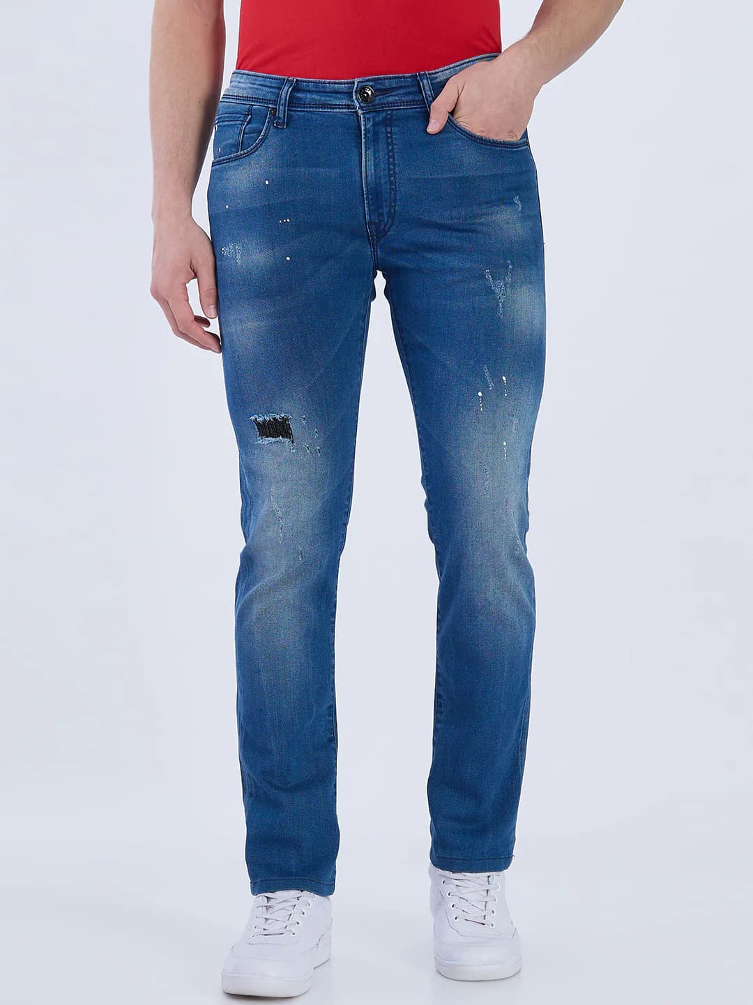 Men's Blue Casual Solid Slim Fit Mid Rise Jeans