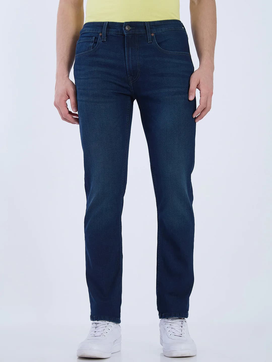 Men's Blue Casual Solid Straight Fit Mid Rise Jeans
