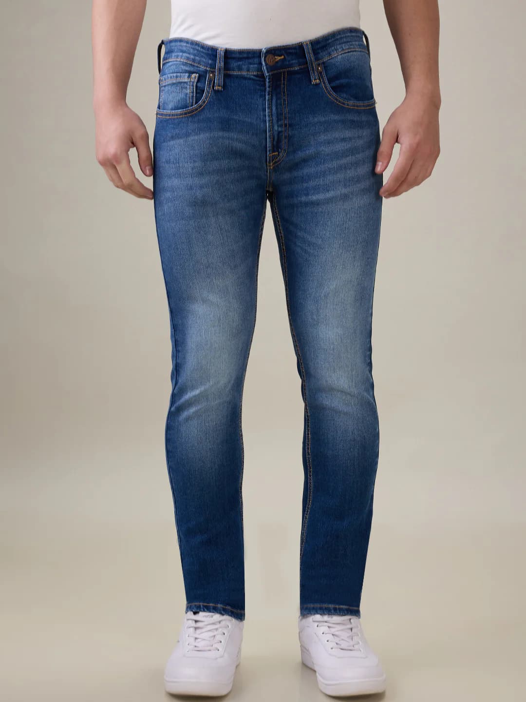 Men's Blue Casual Solid Slim Fit Mid Rise Jeans