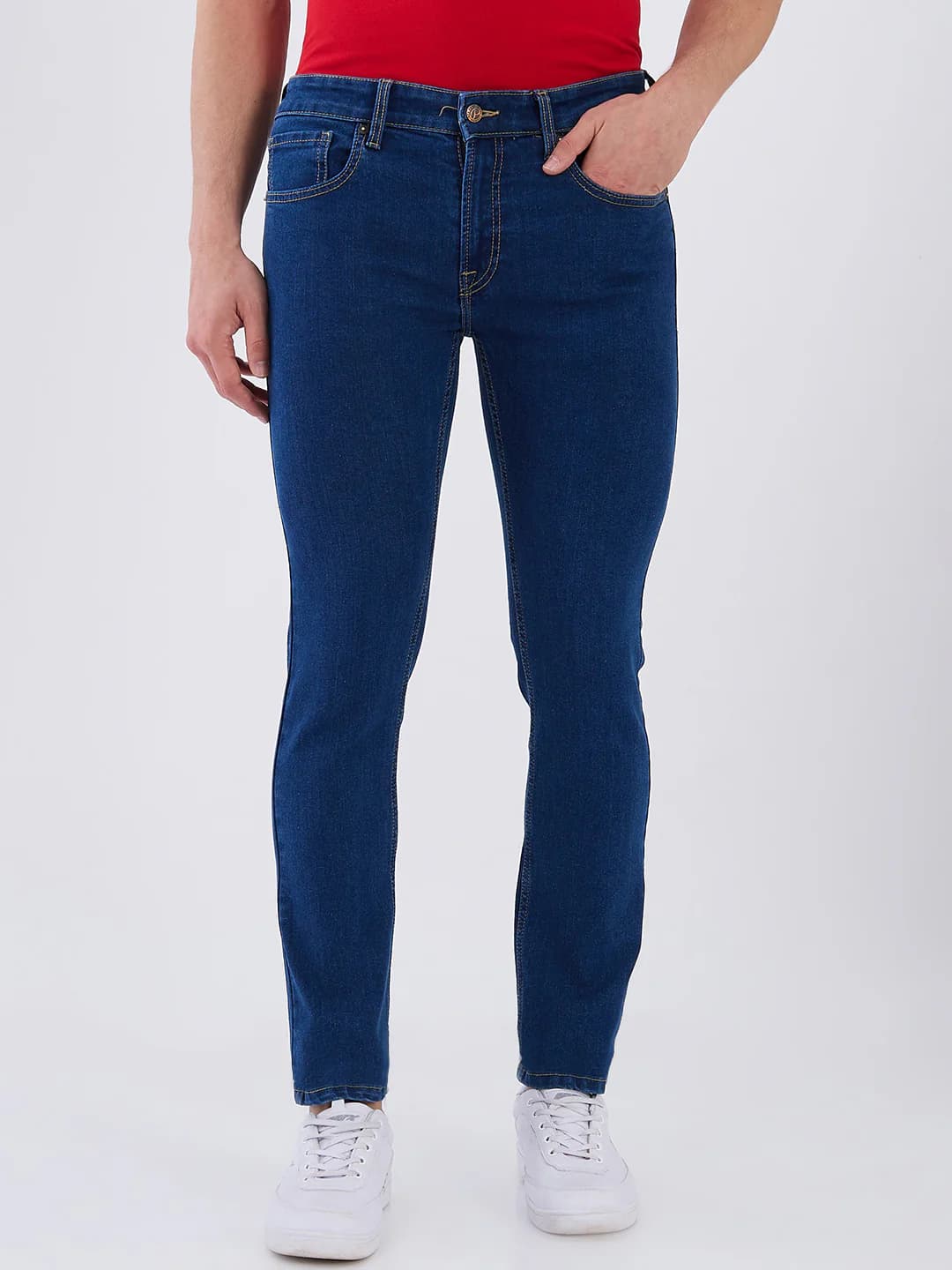 Men's Blue Casual Solid Slim Fit Mid Rise Jeans