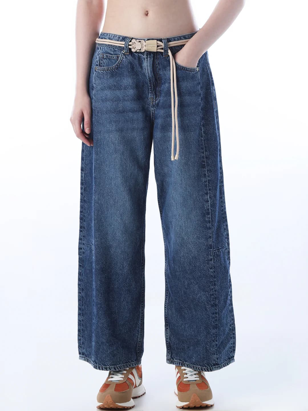 Women's Blue Casual Wide Leg Mid Rise Jeans
