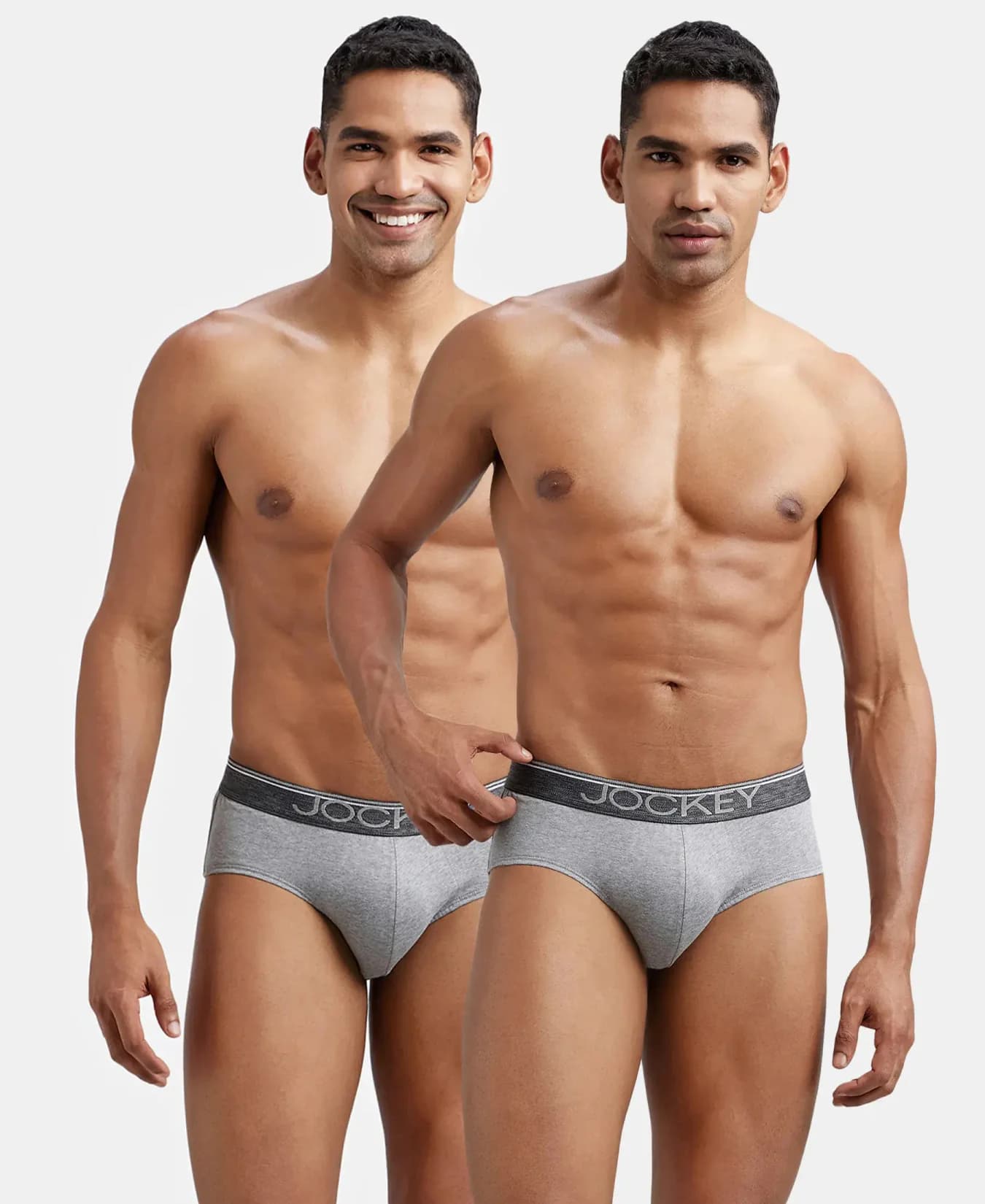 Men's Grey Melange Super Combed Cotton Rib Solid Ultrasoft Waistband Brief - Pack of 2