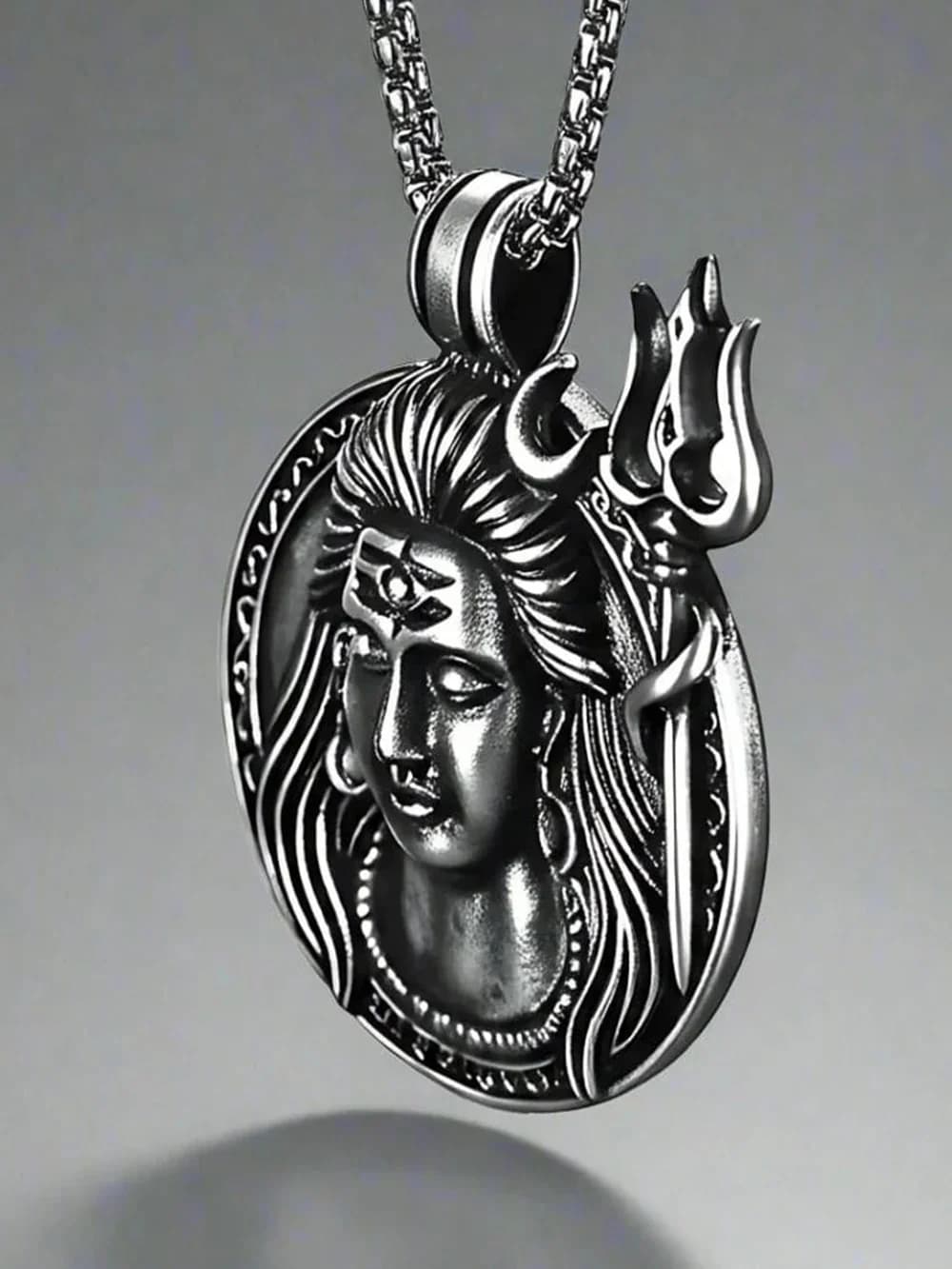 Men's and Boys Shiva the Protector - Pure Vintage Pure Steel Pendant with 24 Inch Round Box Chain